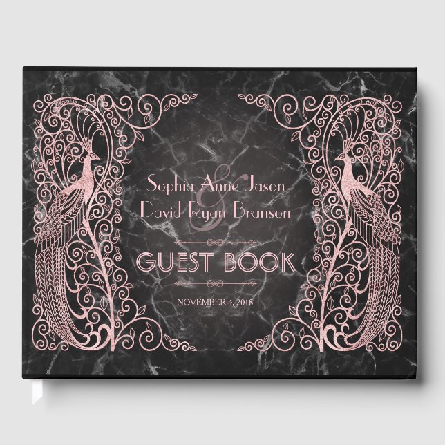 Rose Gold Marmor Art Deco Gästebuch (Vorderseite)