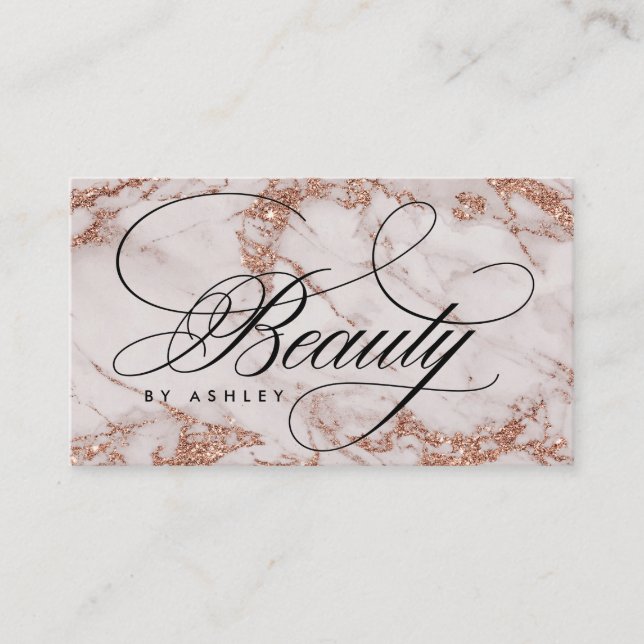 Rose Gold Marmor Beauty Visitenkarte (Vorderseite)