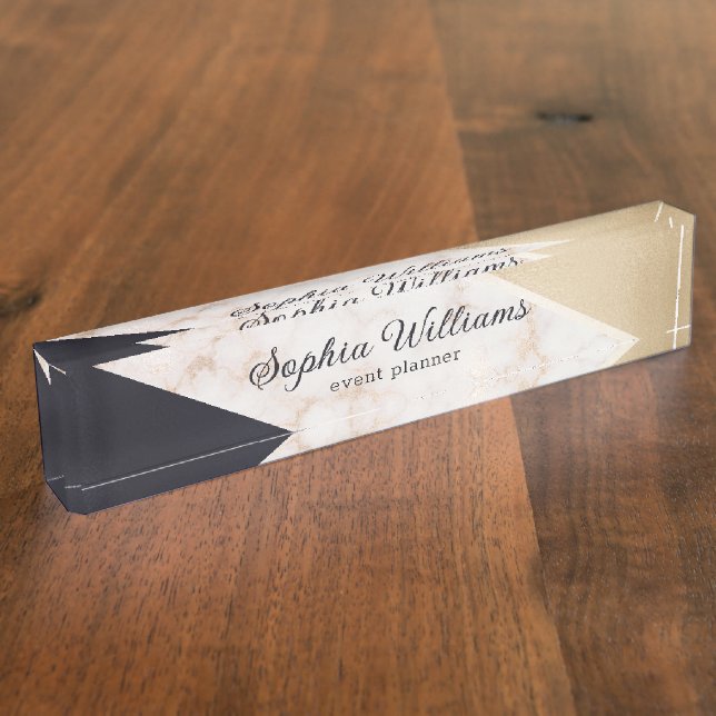 Rose Gold Marmor Champagner Textur Namensplakette (Seite)