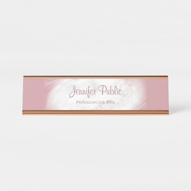 Rose Gold Marmor Elegantes Template Beruflich Schreibtischnamensplakette (Vorderseite )