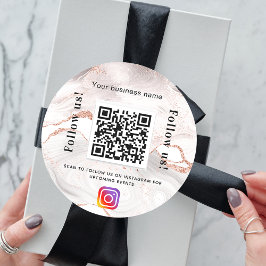 Rose Gold Marmor Firmenname qr Code Instagram Runder Aufkleber