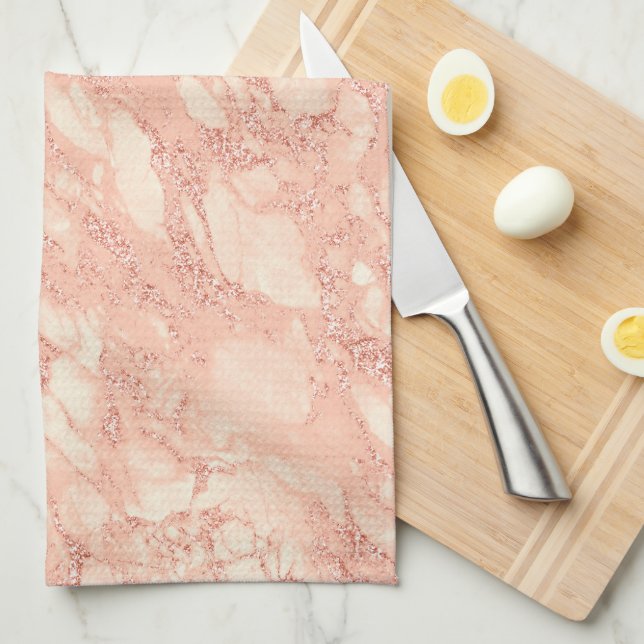 Rose Gold-Marmor-Glitzer 3 Geschirrtuch (Viertel Falte)