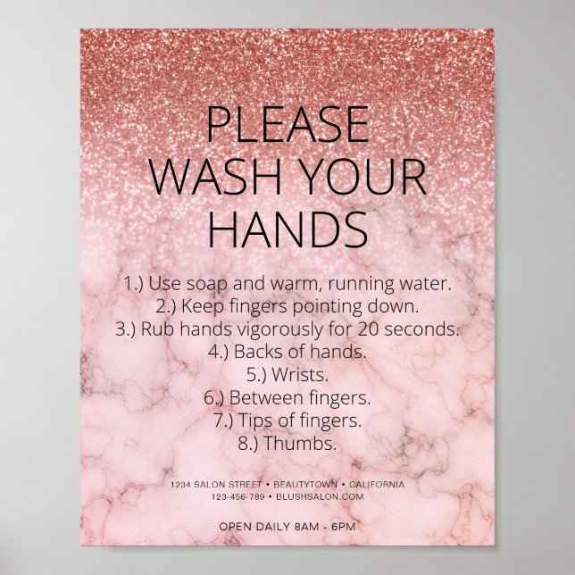 Rose Gold Marmor Health Safety Glitzer Friseur Sal Poster (Vorne)