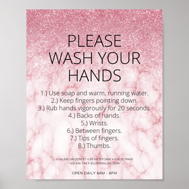 Rose Gold Marmor Health Safety Glitzer Friseur Sal Poster (Vorne)