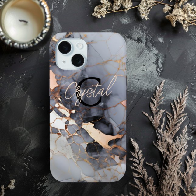 Rose Gold Marmor Monogram Custom Case-Mate iPhone Hülle (Monogram Initial and Name Rose Gold Marble Phone Case - Choose your Phone Type)