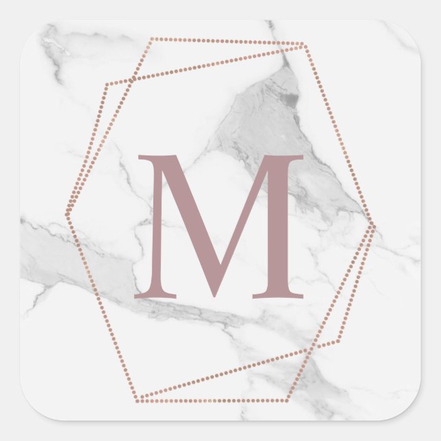 Rose-Gold-Marmor-Monogramm-Aufkleber Quadratischer Aufkleber (Vorderseite)