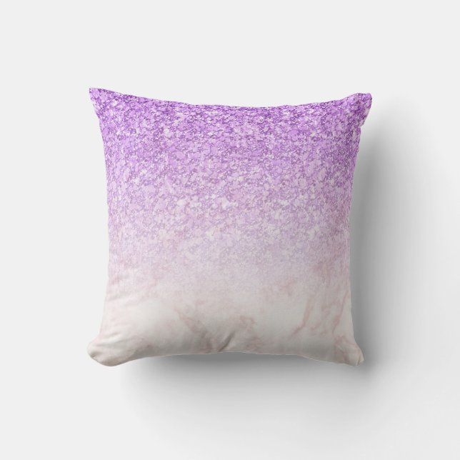 Rose-Gold-Marmor Ombre & Lila Glitzer Kissen (Vorderseite)