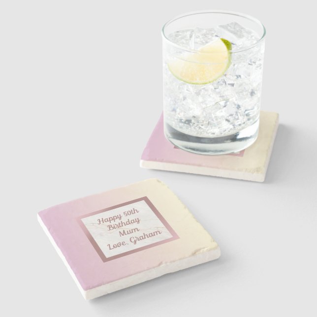 Rose Gold Marmor Rosa Farbton mit Text Steinuntersetzer (Seitenansicht)