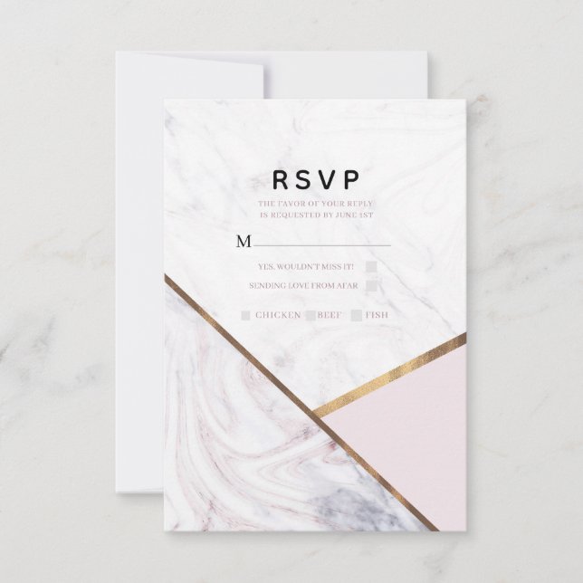 Rose Gold Marmor Swirl Blush Pink Wedding RSVP Karte (Vorderseite)