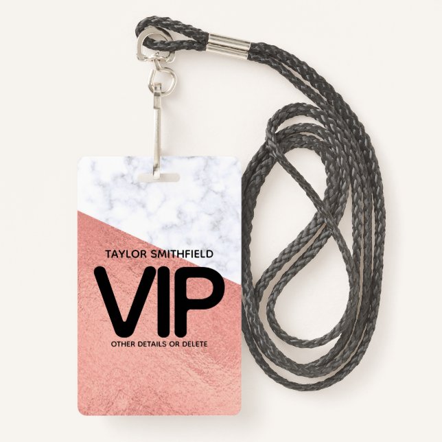 Rose Gold Marmor Trendy VIP Lanyard Abzeichen Zoll Ausweis (Vorderseite mit Schlüsselband)