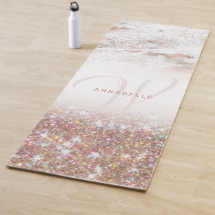 Rose Gold-Marmor und Glitzer-Monogramm  Yogamatte