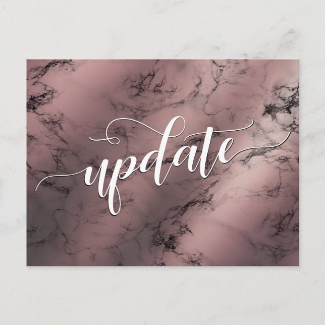 Rose Gold Marmor Verspätete Hochzeitsaktualisierun Postkarte (Vorderseite)
