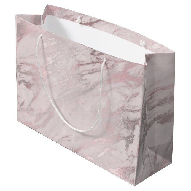 Rose Gold Marmordesign Große Geschenktüte (Rückseite Schrägansicht)