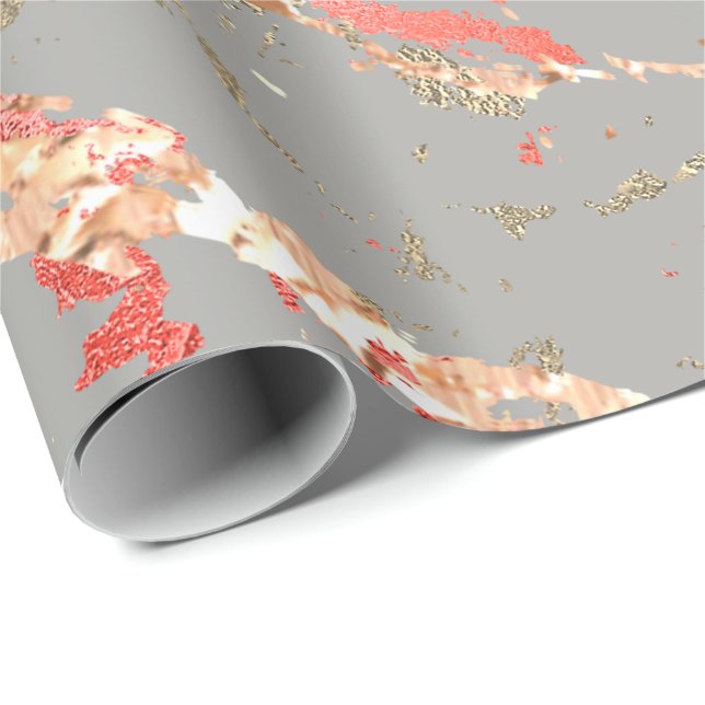 Rose Gold Marmorkoralle Grau Bright Pink Abstrakt Geschenkpapier (Rolleneckpunkt)