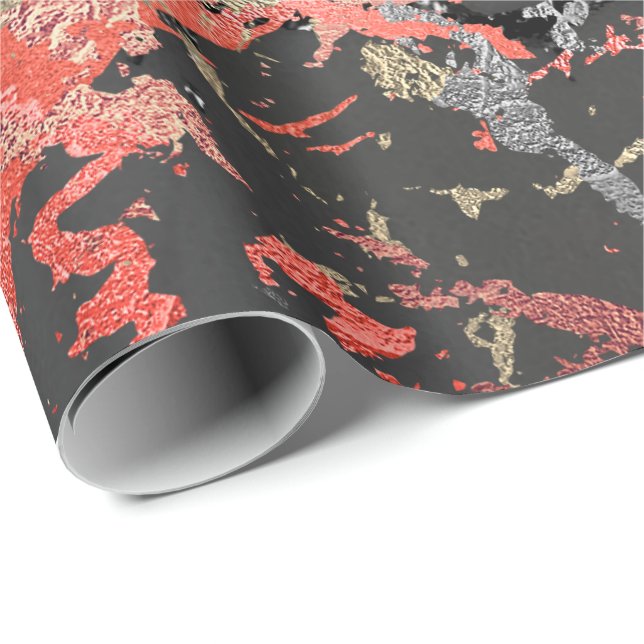 Rose Gold Marmorkorallenschwarz Grau Abstrakt Geschenkpapier (Rolleneckpunkt)