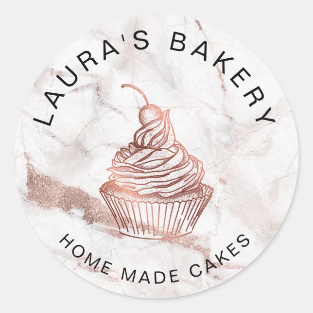 Rose Gold Marmorkuchen Süßigkeiten Cupcake Zuhause Runder Aufkleber (Vorderseite)