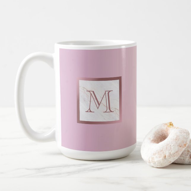 Rose Gold Marmormonogramm Rosa Vanilla Gradient Kaffeetasse (Mit Donut)