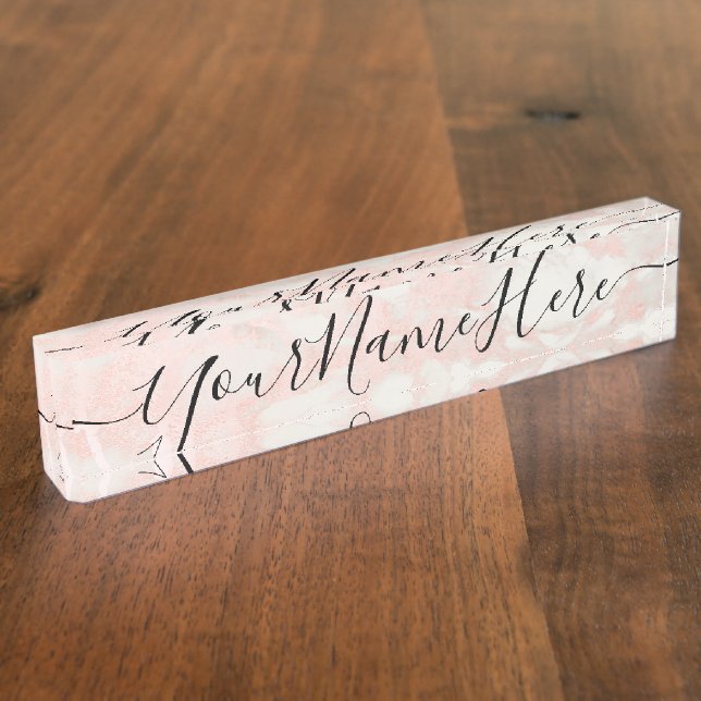 Rose Gold Marmorname Teller mit Skripttext Namensplakette (Seite)
