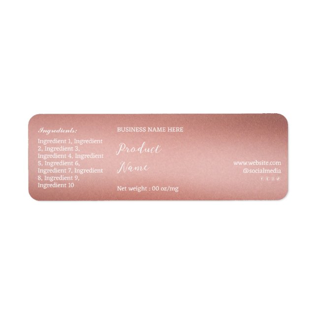 Rose Gold Marque Nom Produit Jar Produit Étiquette (Devant)