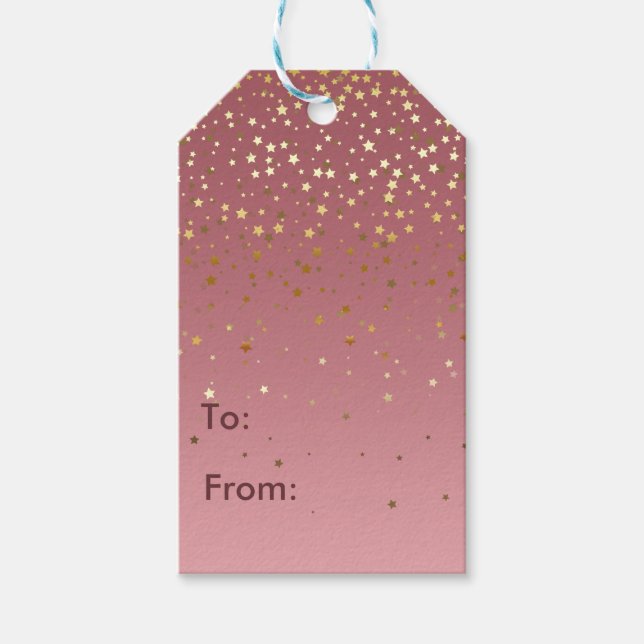 Rose Gold Marsala Design mit Gold Stars Geschenkanhänger (Vorderseite)