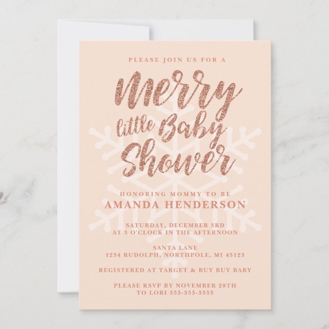 Rose Gold Merry Little Baby Dusche Einladung (Vorderseite)