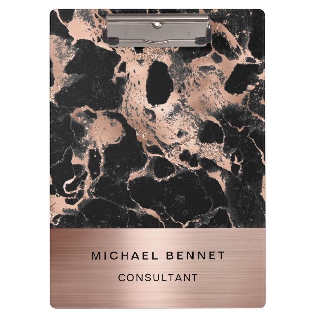Rose Gold Metal Black Marble Consultant Business Klemmbrett (Vorderseite)