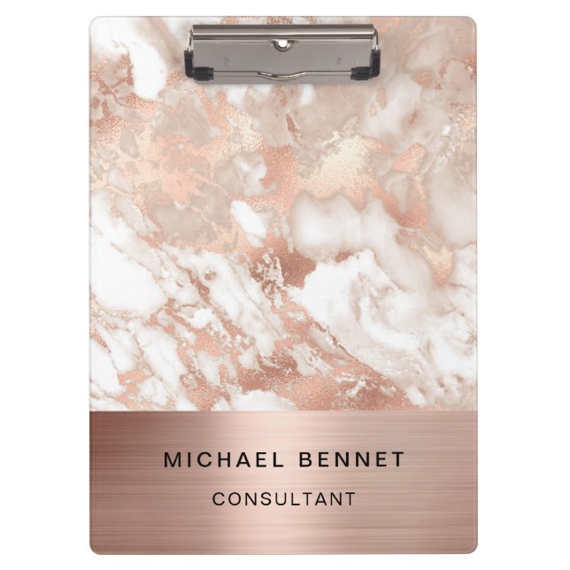 Rose Gold Metal Marble Consultant Business Klemmbrett (Vorderseite)