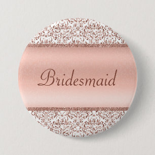 Rose Gold Metall Damast Hochzeit Brautjungfer Button