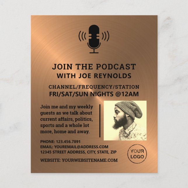 Rose Gold Metalleffekt, Podcaster, Podcast Flyer (Vorne)