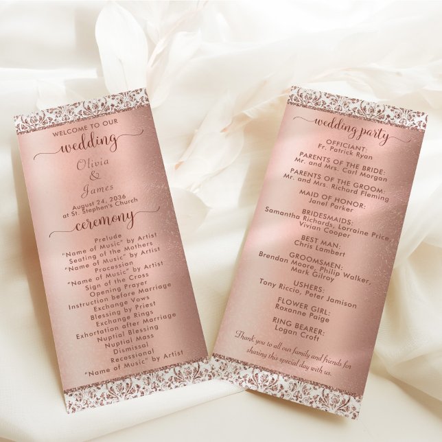 Rose Gold Metallic Damask Glam Wedding Programm (Von Creator hochgeladen)
