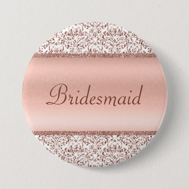 Rose Gold Metallic Damask Wedding Bridesmaid Button (Vorderseite)