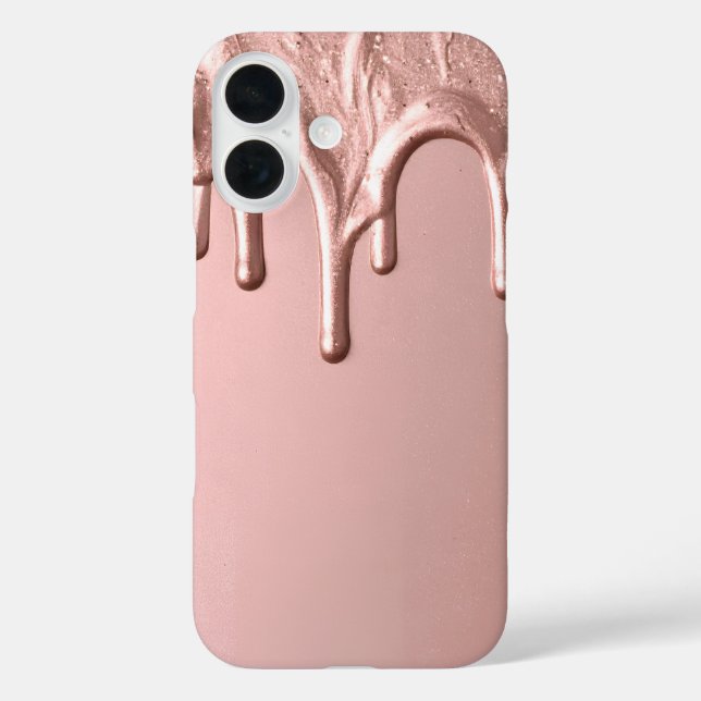 Rose Gold Metallic Drip iPhone 16 Hülle (Rückseite)