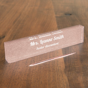 Rose Gold Metallic Foil Weißer Schriftart Namensplakette