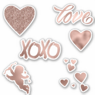 Rose Gold Metallic Glitter Love Herz Set Aufkleber