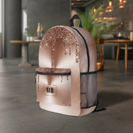 Rose Gold Metallic Glitzer Tropfen Mit Monogramm Bedruckter Rucksack