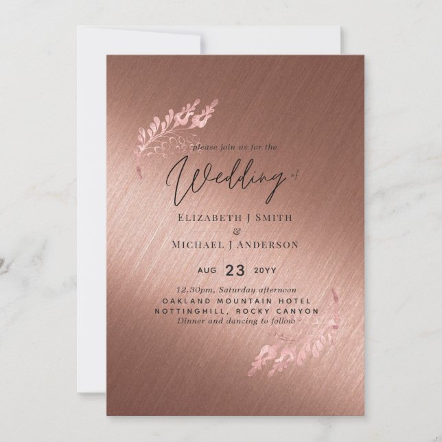 Rose Gold Metallic Look Budget Hochzeitseinladunge (Vorderseite)