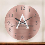 Rose Gold Metallic Monogram Name & Initial Große Wanduhr<br><div class="desc">Rose Gold faux Metallic Monogram Name and Initial Serving Wall Clock. The Wall Clock makes the perfect gift for someone who loves pink stainless steel.</div>