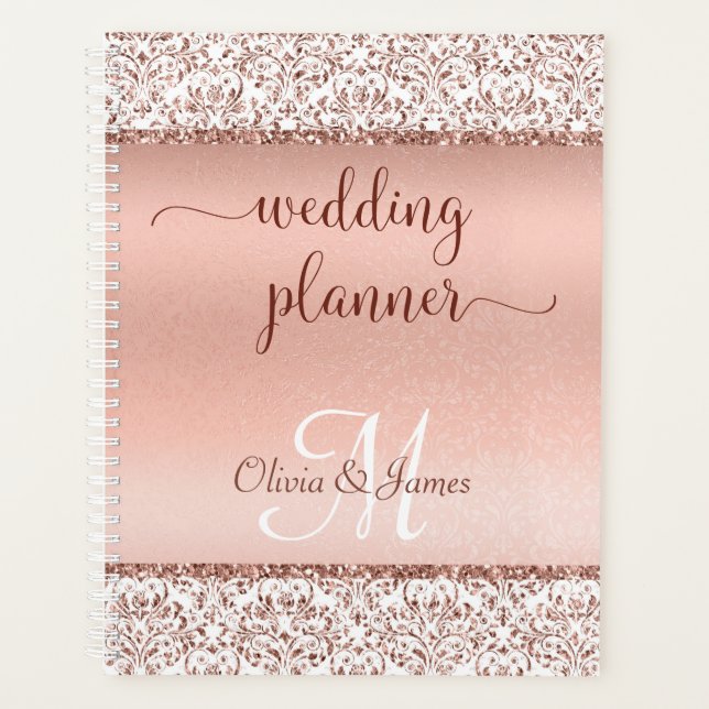 Rose Gold Metallic Typografy Glitzer Wedding Planer (Vorderseite)