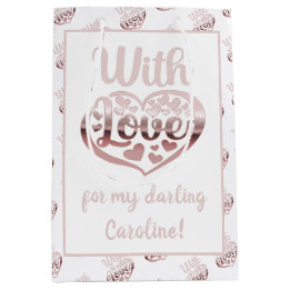 Rose gold metallisch aussehen Valentinherz Liebe w Mittlere Geschenktüte