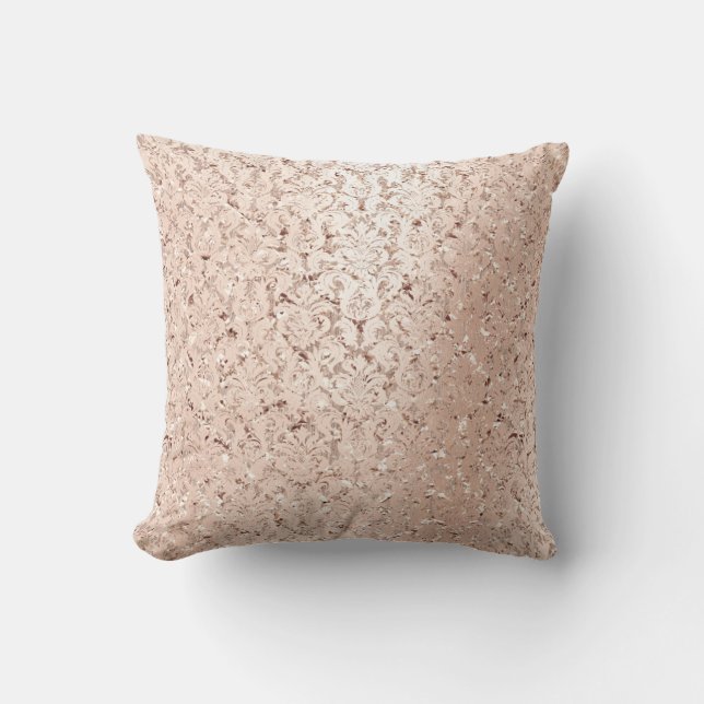 Rose Gold Metallische Damaskus Königliche Kristall Kissen (Vorderseite)