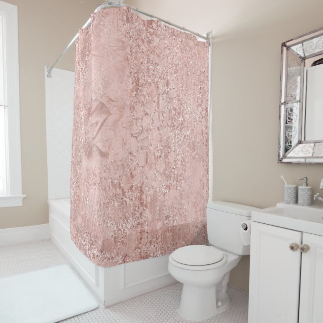Rose Gold Metallischer Glitzer Glas Abstrakte Kris Duschvorhang (Beispiel)