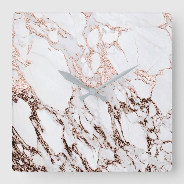 Rose Gold Metallkeramikstein Minimal Quadratische Wanduhr (Vorderseite)