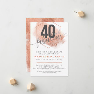 Rose Gold Minimaliste 40e anniversaire Invitation