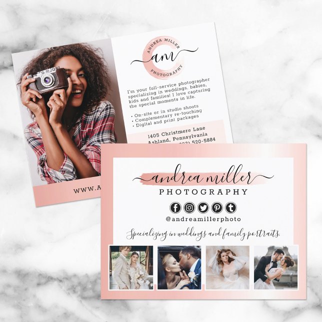 Rose Gold Minimalistisch Fotograf Marketing Foto Postkarte (Von Creator hochgeladen)