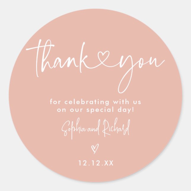 Rose Gold Minimalistisch Script Moderne Hochzeit Runder Aufkleber (Vorderseite)