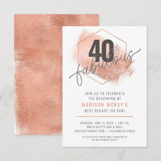 Rose Gold Minimalistische 40. Geburtstag Einladung