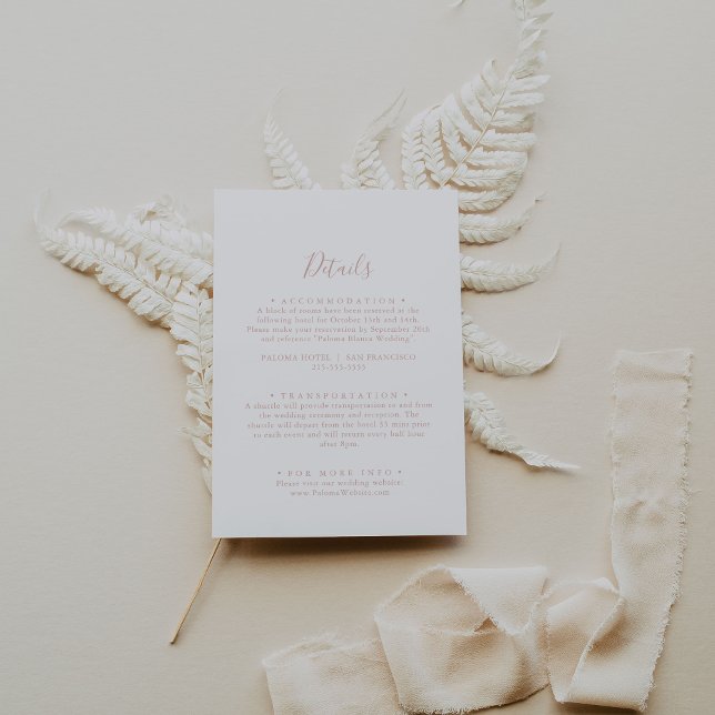 Rose Gold Minimalistische Hochzeitdetails Begleitkarte (Von Creator hochgeladen)