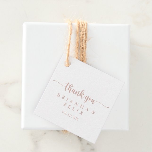 Rose Gold Minimalistische Kalligrafie Hochzeit Geschenkanhänger (Beispiel)