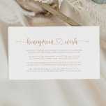 Rose Gold Minimalistische Kalligrafie Honeymoon Wi Begleitkarte<br><div class="desc">Diese Rose Gold minimalistische kalligraphische Honeymoon wünschte Einschließung Karte ist ideal für eine einfache Hochzeit. Das Design besticht durch einen wunderschönen kalligraphischen Rose Gold Schriftart in einem weißen Hintergrund,  um Ihre Veranstaltung zu verzieren.</div>