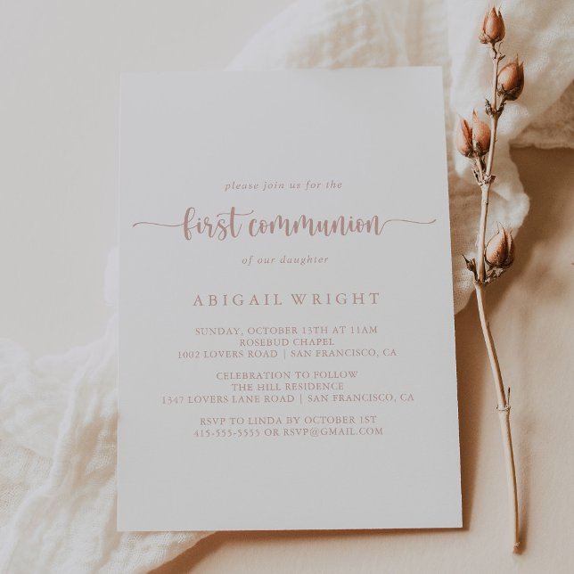 Rose Gold Minimalistische Kalligraphie Erste Kommu Einladung (Von Creator hochgeladen)